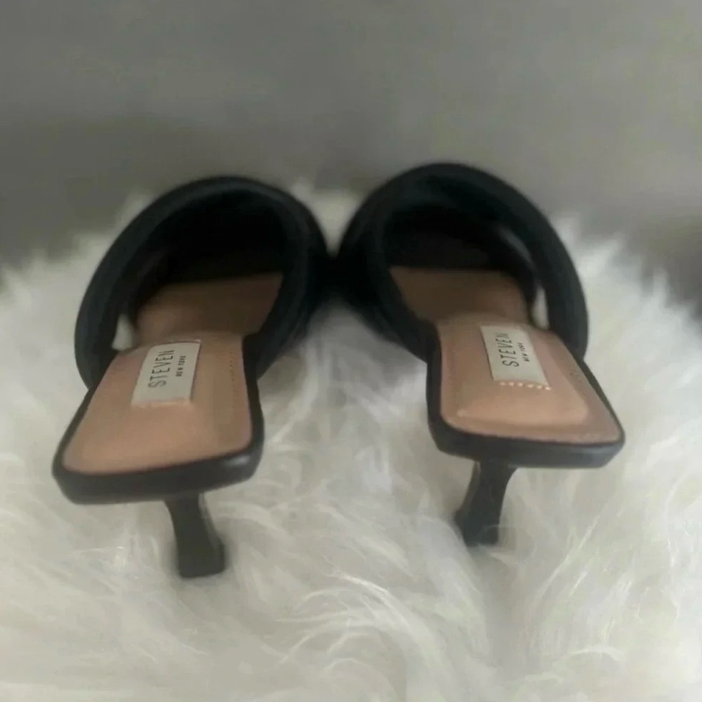 Steven New York Black Padded Knot Mule Heels Size 7 EUC Square Toe - Picture 4 of 7